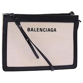 Balenciaga-BALENCIAGA Navy Pochette Shoulder Bag Canvas Black White 339937 Auth bs14976-Black,White