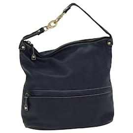 Céline-CELINE Shoulder Bag Leather Navy Auth 77511-Navy blue