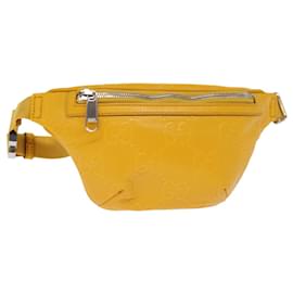 Gucci-GUCCI GG Emboss Body Bag Yellow 658582 Auth 74794-Yellow