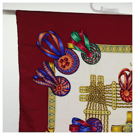 Hermès-HERMES Carre 90 Scarf ""LES RUBANS DU CHEVAL"" Silk Red Auth bs14454-Red