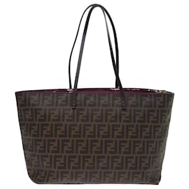 Fendi-FENDI Zucca Canvas Tote Bag Black Brown Auth yk12917-Brown,Black