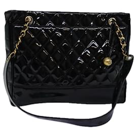 Chanel-CHANEL Matelasse Chain Shoulder Bag Enamel Black CC Auth yk12927-Black
