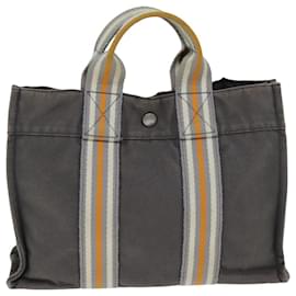 Hermès-HERMES Fourre Tout PM Hand Bag Canvas Gray Orange Auth bs14910-Orange,Grey