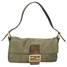 Fendi-FENDI Mamma Baguette Shoulder Bag Canvas Gold Tone 40883613 Auth 74891A-Other