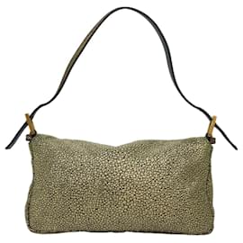 Fendi-FENDI Mamma Baguette Shoulder Bag Canvas Gold Tone 40883613 Auth 74891A-Other