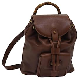 Gucci-GUCCI Bamboo Backpack Leather Brown 003 3444 0030 Auth ep4526-Brown