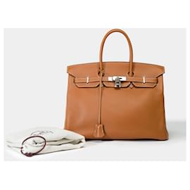 Hermès-HERMES Birkin 35 Bag in Golden Leather - 101996-Golden