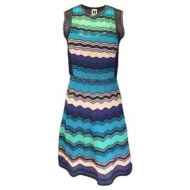 Vestido sin mangas de punto zig zag negro / teal M Missoni Multicolor