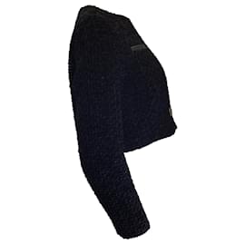 Balenciaga-Balenciaga Black Cropped Leather Trimmed Velvet Tweed Jacket-Black