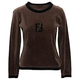 Fendi-Haut à manches longues en velours Fendi vintage marron et noir, taille IT 40-Marron