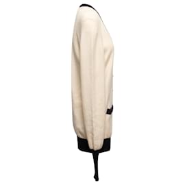 Chanel-Vintage Cream & Black Chanel Cashmere V-Neck Cardigan Size US M/L-Cream