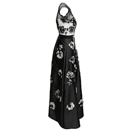 Autre Marque-Black & White Sachin & Babi Noir Floral Applique Evening Dress Size US XS-Black