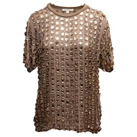 Givenchy-Brown Givenchy Silk Rhinestone-Embellished T-Shirt Size US S-Brown
