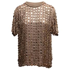 Givenchy-Brown Givenchy Silk Rhinestone-Embellished T-Shirt Size US S-Brown