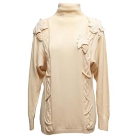 Chanel-Pull en tricot vintage crème Chanel avec appliqué de raisin, taille FR 44-Écru