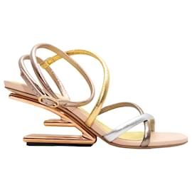 Fendi-Gold & Multicolor Fendi Sculptural Heeled Sandals Size 39-Golden