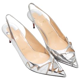 Christian Louboutin-Silver Christian Louboutin Pointed-Toe Cutout Slingbacks Size 40.5-Silvery