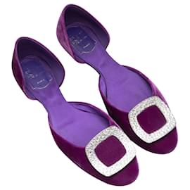 Roger Vivier-Purple Roger Vivier Velvet Crystal Buckle d'Orsay Flats Size 39-Purple