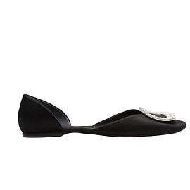 Black Roger Vivier Satin Crystal Buckle d'Orsay Flats Size 39 Black