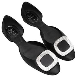 Roger Vivier-Black Roger Vivier Satin Crystal Buckle d'Orsay Flats Size 39-Black