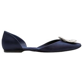 Navy Roger Vivier Satin Crystal Buckle d'Orsay Flats Size 39 Navy blue