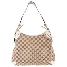 Gucci-Gucci GG Monogram Horsebit Shoulder Bag-Beige