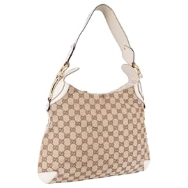 Gucci-Gucci GG Monogram Horsebit Shoulder Bag-Beige