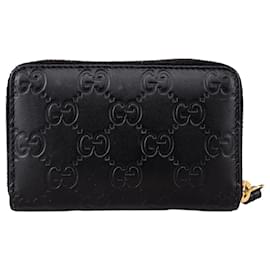 Gucci-Gucci GG Monogram Zippy Leather Card Case Wallet-Black