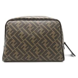 Fendi-Fendi Zucca Canvas Accessory Pouch Canvas Vanity Bag 7N0131 in Excellent condition-Brown