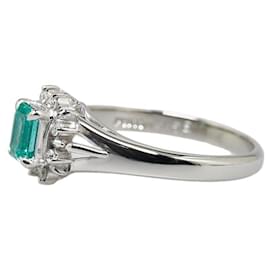 & Other Stories-Anillo de platino Pt900 con esmeralda de 0.46 ct y diamante de 0.09 ct en excelente estado-Plata