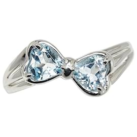 & Other Stories-Pt900 Platinum Aquamarine Ribbon Motif Ring in Great Condition-Silvery