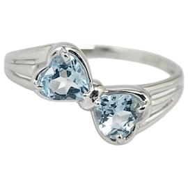 & Other Stories-Pt900 Platinum Aquamarine Ribbon Motif Ring in Great Condition-Silvery