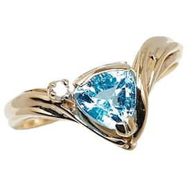 & Other Stories-K14YG Yellow Gold Blue Topaz Diamond Ring 11.5 in Great Condition-Golden