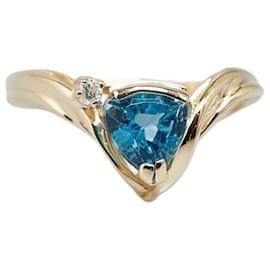 & Other Stories-K14YG Yellow Gold Blue Topaz Diamond Ring 11.5 in Great Condition-Golden