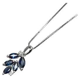 & Other Stories-LuxUness Platinum Sapphire Leaf Necklace  Metal Necklace in Excellent condition-Silvery