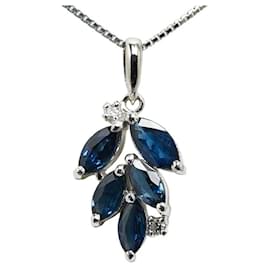 & Other Stories-LuxUness Platinum Sapphire Leaf Necklace  Metal Necklace in Excellent condition-Silvery