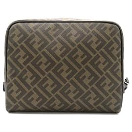 Fendi-Pochette d'accessoire en toile Fendi Zucca, sac de vanité en toile 7N0116ALE7F19KW en excellent état-Marron