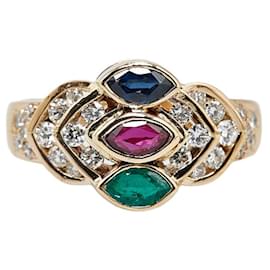 & Other Stories-K18YG Yellow Gold Ring with Emerald, Ruby, Sapphire, Diamond in Great Condition-Golden