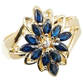 & Other Stories-LuxUness 18k Gold Diamond Sapphire Ring  Metal Ring in Excellent condition-Golden