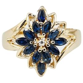 & Other Stories-LuxUness 18k Gold Diamond Sapphire Ring  Metal Ring in Excellent condition-Golden