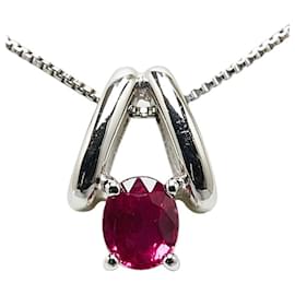 & Other Stories-LuxUness Platinum Ruby Necklace Metal Necklace in Excellent condition-Silvery