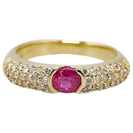 & Other Stories-K18YG Gelbgoldring mit Rubin 0,45 ct und Diamant 0,45 ct in gutem Zustand-Golden