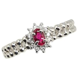 & Other Stories-LuxUness Platinum Diamond Ruby Ring Metal Ring in Excellent condition-Silvery