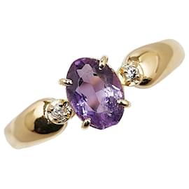 & Other Stories-LuxUness 18k Gold Diamond Amethyst Ring  Metal Ring in Excellent condition-Golden