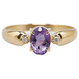 & Other Stories-K18YG Yellow Gold Amethyst Diamond Ring in Great Condition-Golden