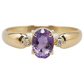 & Other Stories-LuxUness 18k Gold Diamond Amethyst Ring  Metal Ring in Excellent condition-Golden
