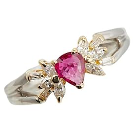 & Other Stories-LuxUness Platinum & 18k Gold Diamond Ruby Ring  Metal Ring in Excellent condition-Silvery