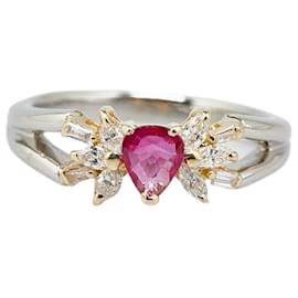 & Other Stories-LuxUness Platinum & 18k Gold Diamond Ruby Ring  Metal Ring in Excellent condition-Silvery