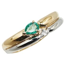 & Other Stories-LuxUness Platinum & 18k Gold Diamond Emerald Ring Metal Ring in Excellent condition-Golden