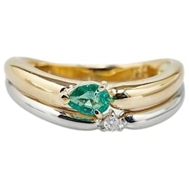 & Other Stories-LuxUness Platinum & 18k Gold Diamond Emerald Ring Metal Ring in Excellent condition-Golden